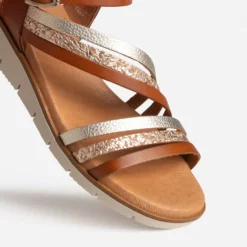 Sandale cognac et dorée cuir