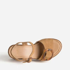 Sandale compensée beige cuir velours