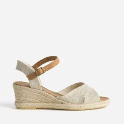 Sandale compensée beige pailleté or éco-conçu