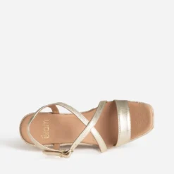 Sandale compensée dorée cuir