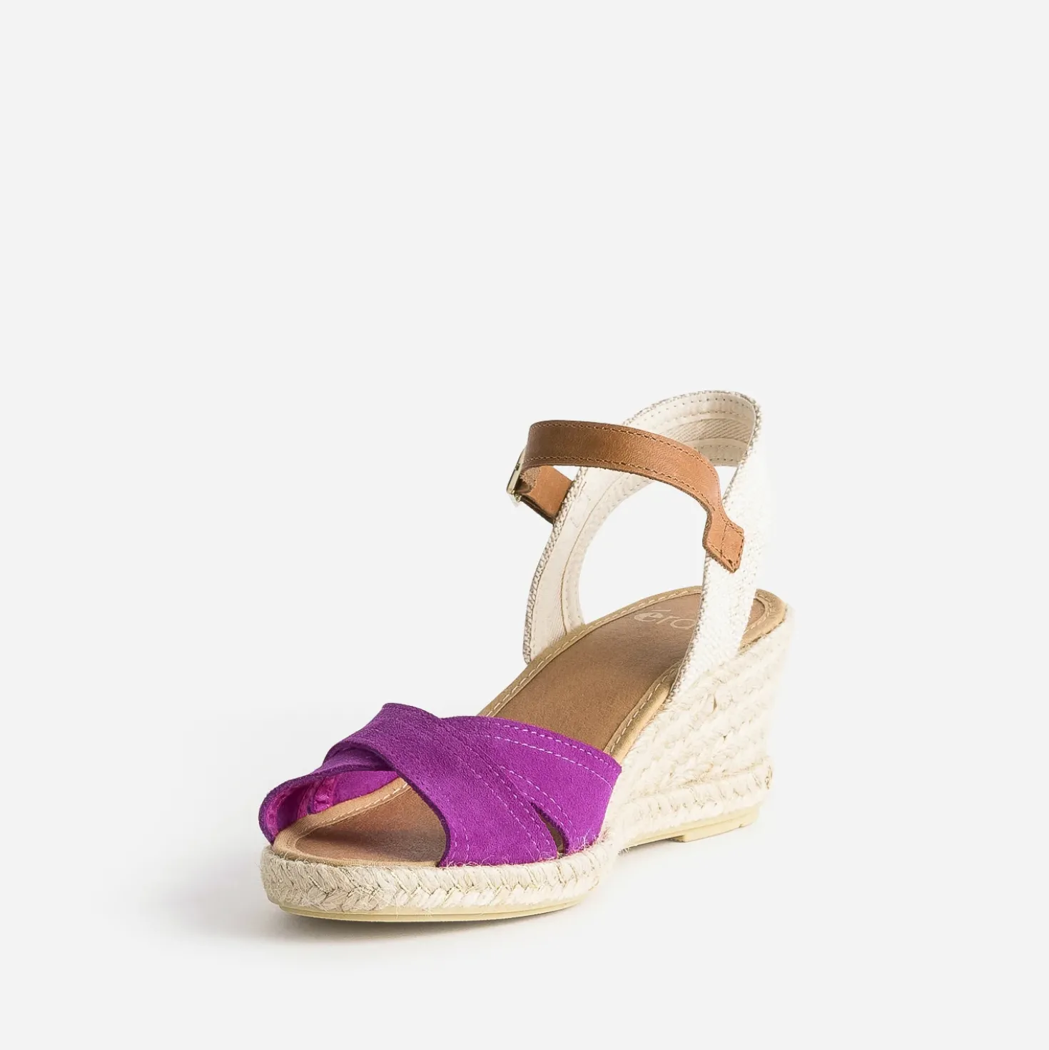 Sandale compensée fuchsia cuir velours éco-conçu