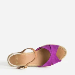 Sandale compensée fuchsia cuir velours éco-conçu