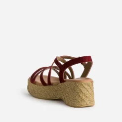 Sandale compensée TEXTO bordeaux cuir velours
