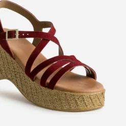 Sandale compensée TEXTO bordeaux cuir velours