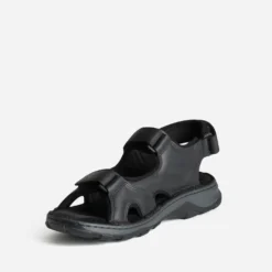 Sandale confort noire cuir à scratchs
