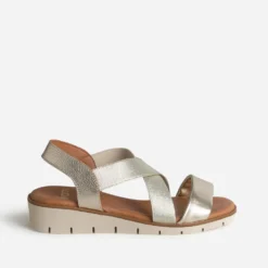 Sandale dorée cuir brides élastiquées
