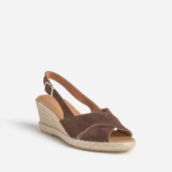 Sandale espadrille marron cuir velours