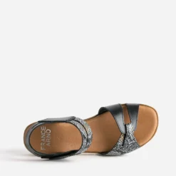 Sandale FRANCE ARNO noire cuir effet python