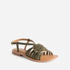 Sandale kaki cuir velours avec anneau
