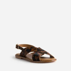 Sandale marron cuir effet poulain motif vache