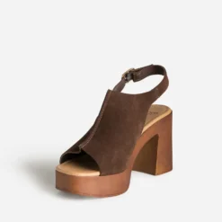 Sandale marron cuir velours à plateforme