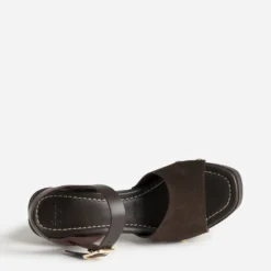 Sandale marron cuir velours talon effet bois