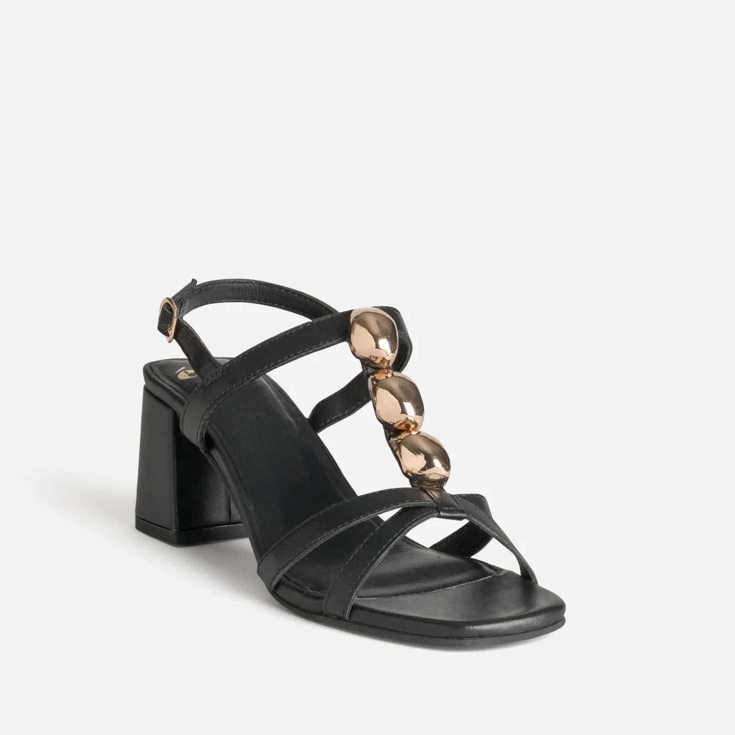 Sandale noire cuir décor bijoux