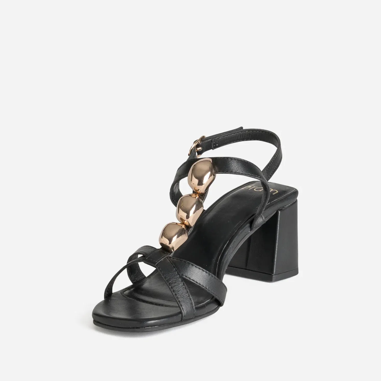 Sandale noire cuir décor bijoux