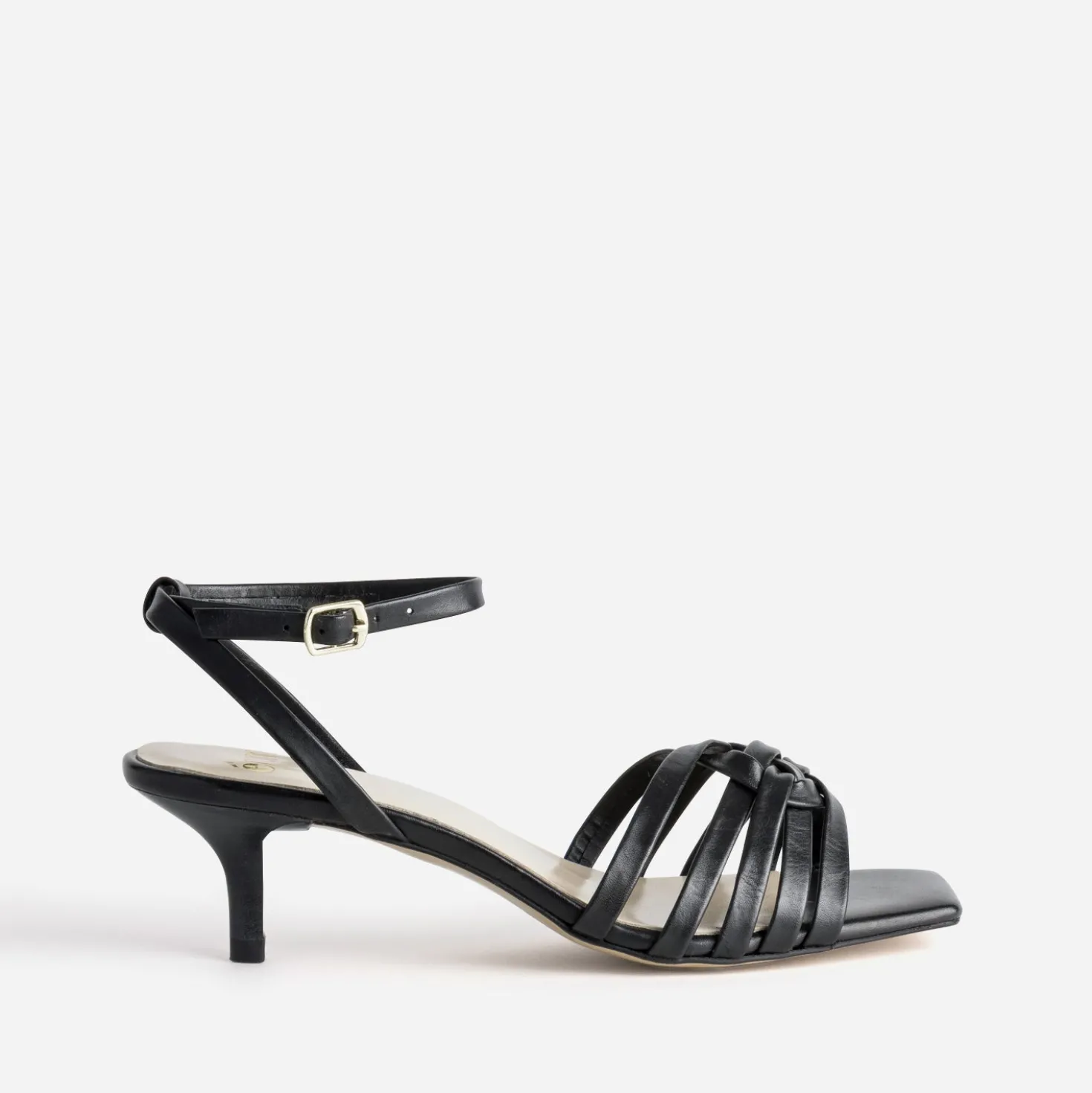 Sandale noire cuir kitten-heel