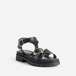 Sandale noire cuir semelle crantée