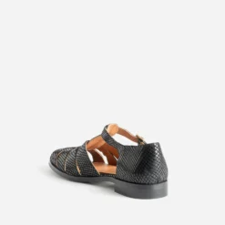 Sandale noire cuir velours effet résille