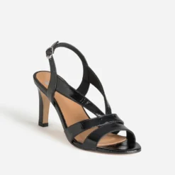Sandale noire cuir verni à talon