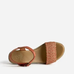 Sandale orange éco-conçue en cuir avec bride tressée