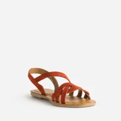 Sandale orange foncé en cuir velours