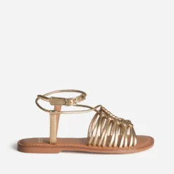 Sandale plate dorée cuir multi brides