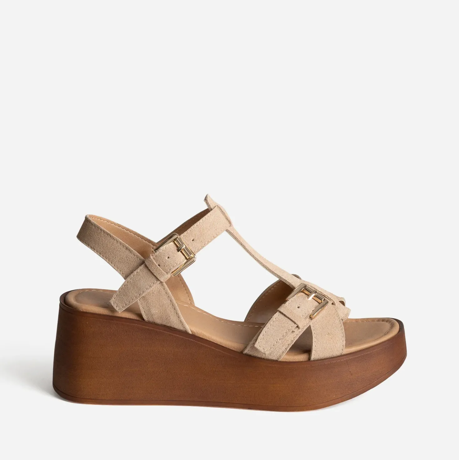 Sandale plateforme beige cuir velours