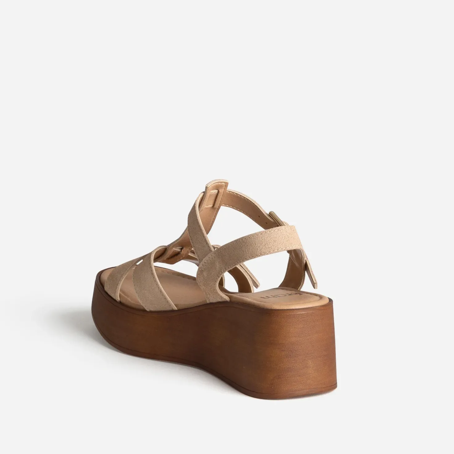 Sandale plateforme beige cuir velours