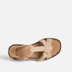 Sandale plateforme beige cuir velours