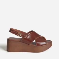 Sandale plateforme cognac cuir