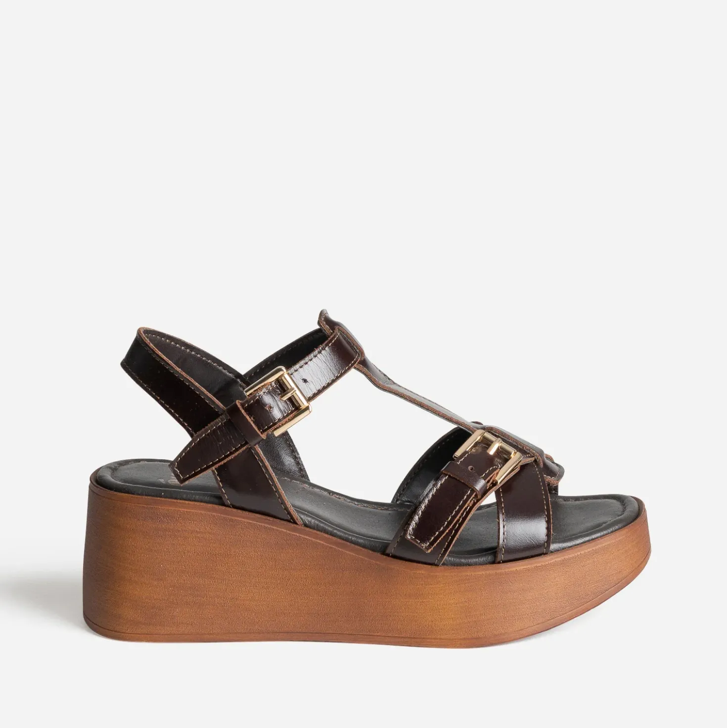 Sandale plateforme marron cuir