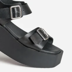 Sandale plateforme noire cuir