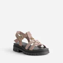 Sandale rose cuir velours décor étoile semelle crantée