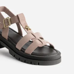 Sandale rose cuir velours décor étoile semelle crantée