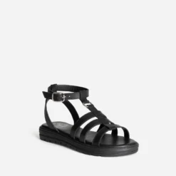 Sandale spartiate BUGGY noire en cuir
