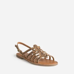 Sandale spartiate marron cuir effet léopard