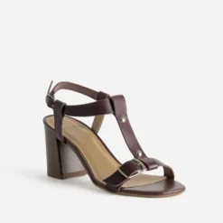 Sandale à talon bordeaux cuir bride en T
