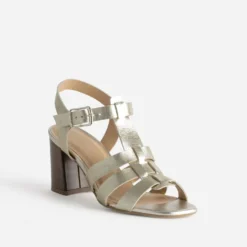 Sandale à talon dorée cuir multi-brides