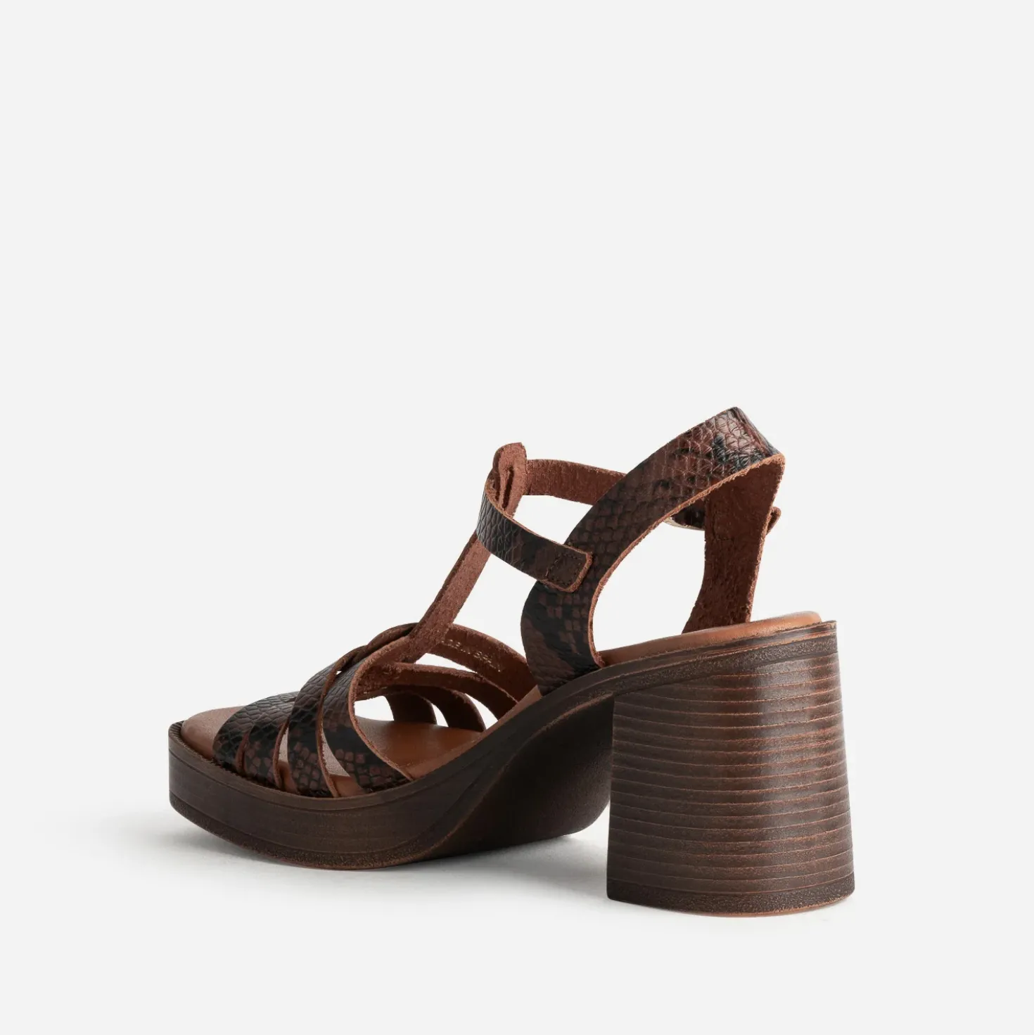Sandale à talon marron cuir effet python
