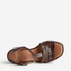 Sandale à talon marron cuir effet python