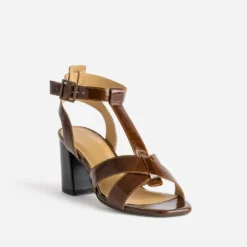 Sandale talon marron cuir verni