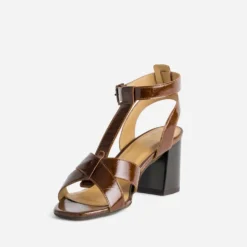 Sandale talon marron cuir verni