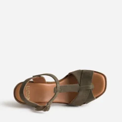 Sandale talon plateforme en cuir kaki