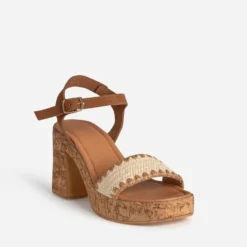 Sandale à talon TEXTO camel cuir velours