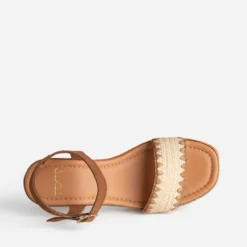 Sandale à talon TEXTO camel cuir velours