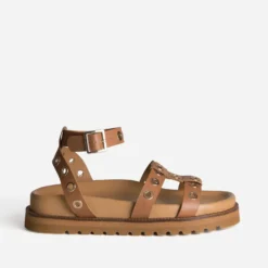 Sandale TEXTO camel cuir à œillets