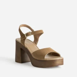 Sandale TEXTO camel cuir velours à talon