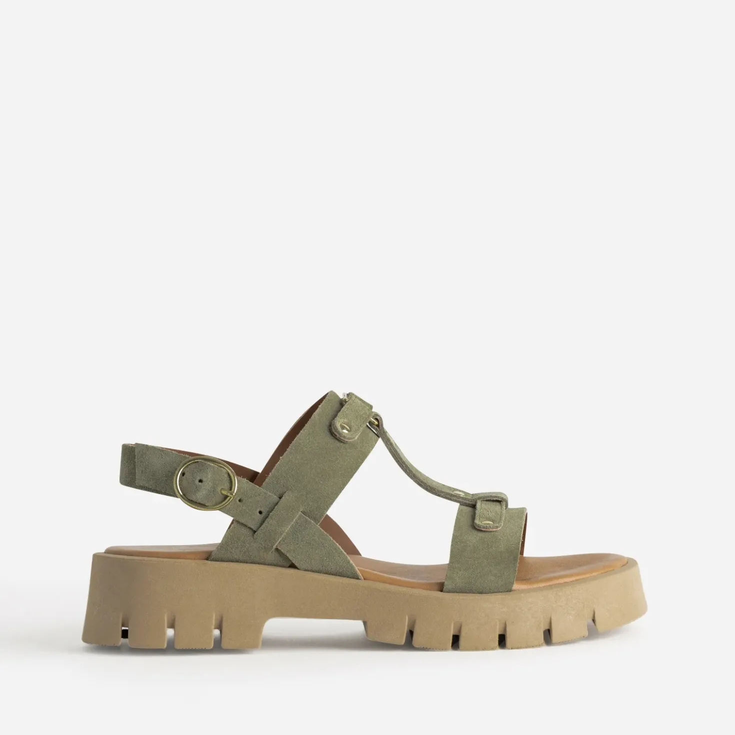 Sandale TEXTO kaki cuir velours semelle crantée