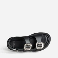 Sandale TEXTO noire cuir boucles strass