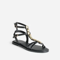 Sandale TEXTO noire cuir bride-bijou