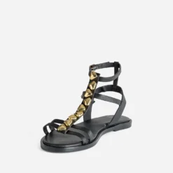 Sandale TEXTO noire cuir bride-bijou